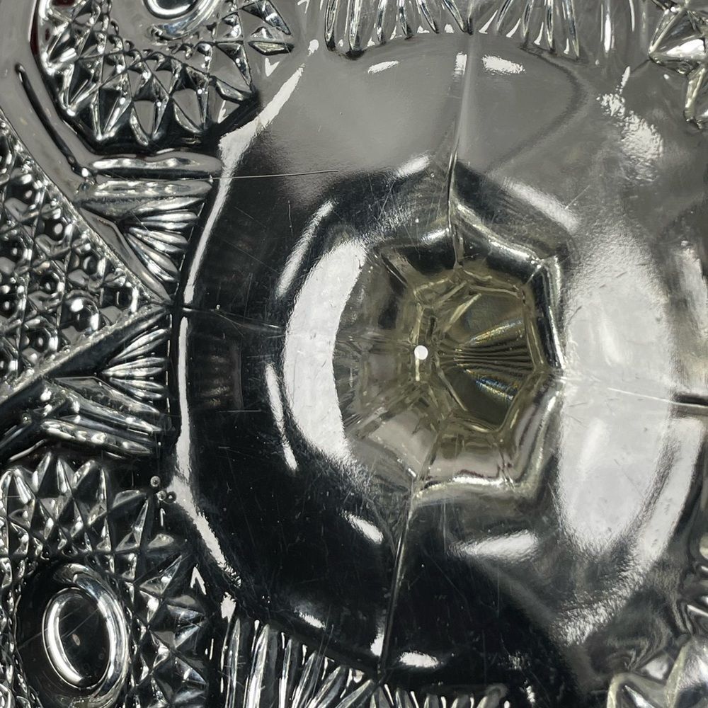 Vintage Pressed Glass Cake Stand w/Ornate Geometric Design & Pedestal - Picture 7 of 15